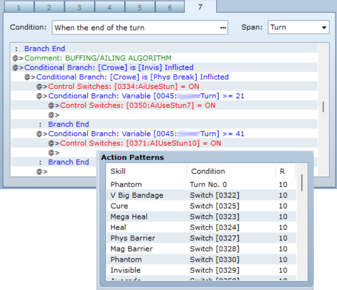 Screenshots of Olivier's battle logic