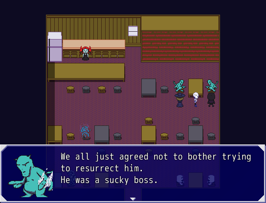 Screenshot of hell creatures in a bar