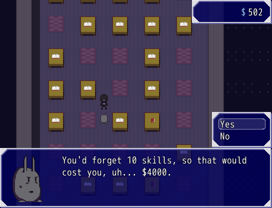 Talking to Sabrab, the amnesia demon, in the office basement skill tree