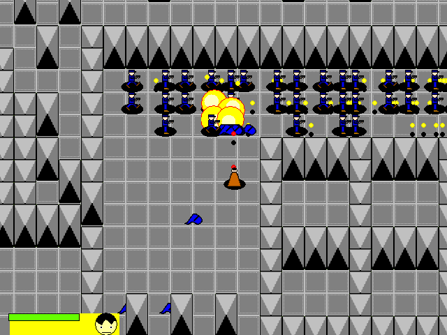 Apocolypse screenshot. A dude in a brown cloak throws grenades at some soldiers on a space ship.