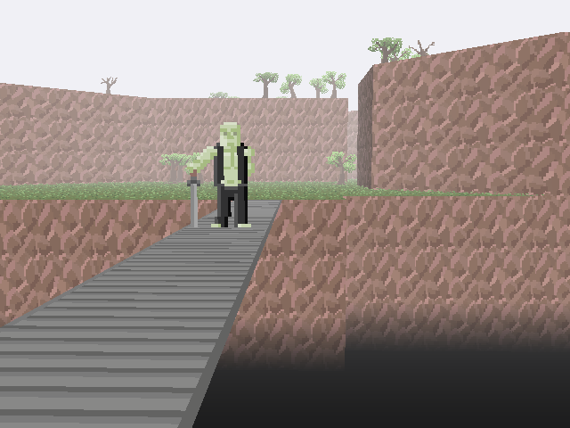 Station to Station screenshot. A troll stands on a bridge in a desert wasteland.